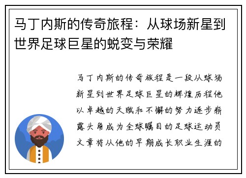 马丁内斯的传奇旅程:从球场新星到世界足球巨星的蜕变与荣耀