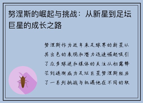 努涅斯的崛起与挑战:从新星到足坛巨星的成长之路